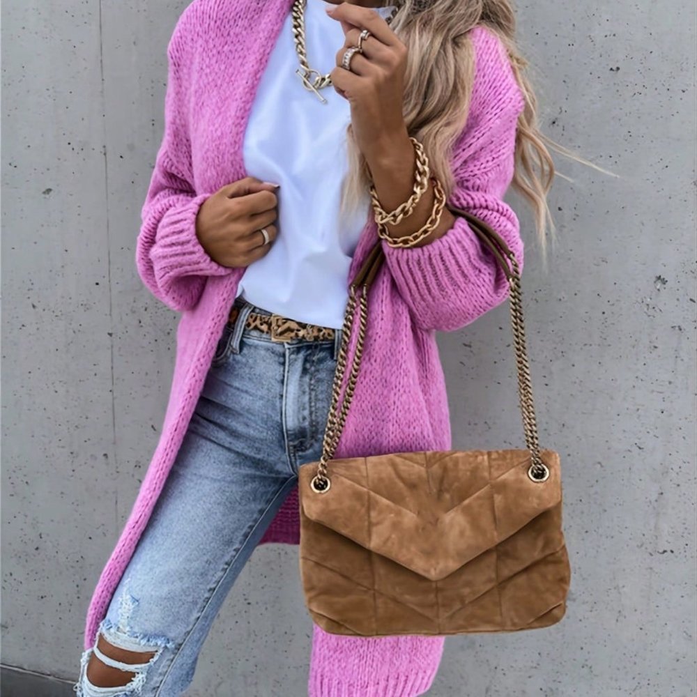Pink Casual Womens  Solid Color Cardigan - Picture 5 of 5